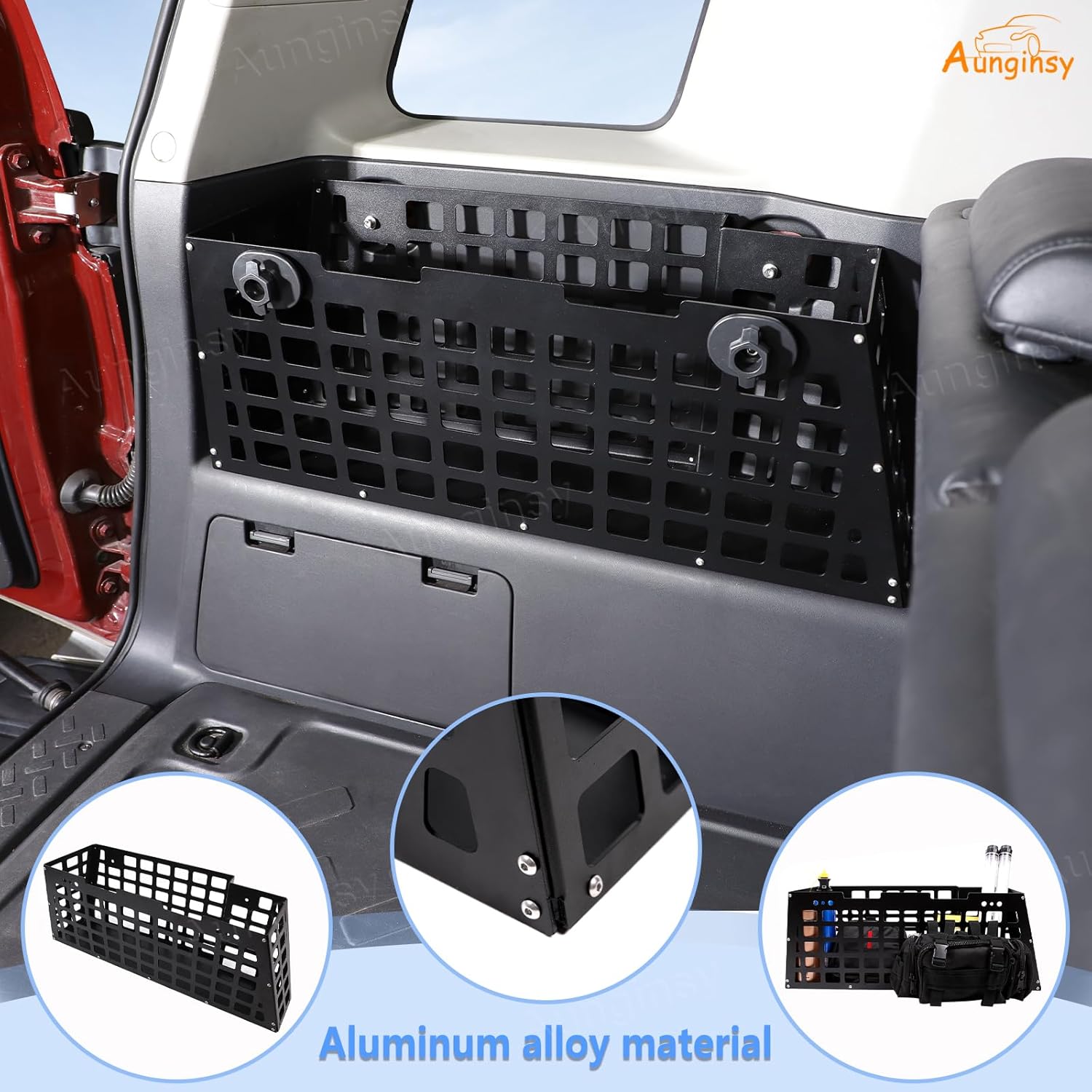 Aunginsy Trunk Organizer Compatible with Toyota FJ Cruiser 2007-2021 Accessories, Aluminum Car Rear Left Side Storage Holder Multifunctional Trunk Storage Box Basket Rear Cargo Racks Add Trunk Space