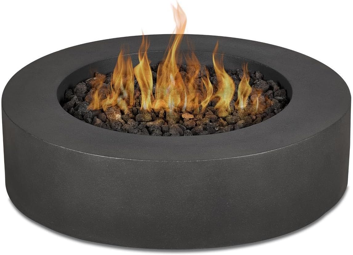 BBQGuys Signature La Valle 43-Inch Round Propane Fire Table - Carbon - 1593LP-CBN