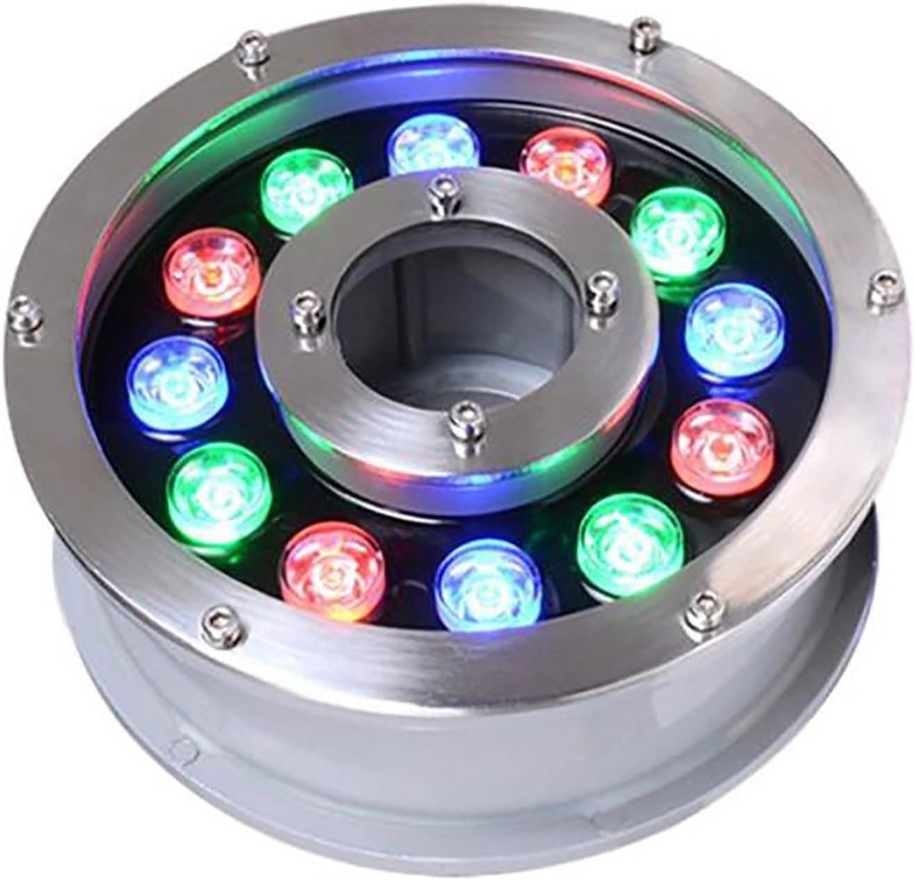 LED Ring Fountain Light - 12V Pond Spotlight, Recessed Underwater Lights, IP68 Waterproof Landscape Lights, Middle Hole Swimming Pool Light, for Pool, Pond(Warm White,24W)