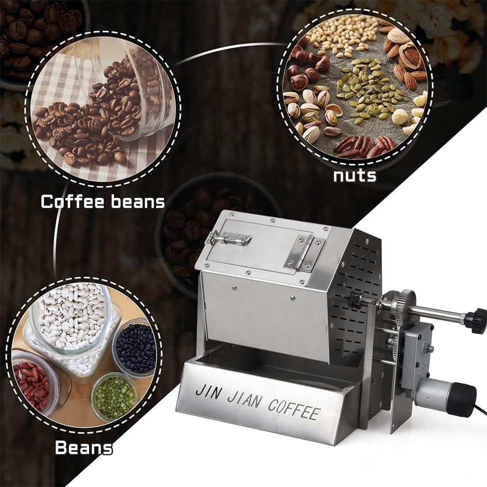 Electric Coffee Bean Roaster, Gas Coffee Bean Baker with Thermometer, 3.4L Drum Type Stainless Steel Coffee Roaster Machine for Home and Commercial Use