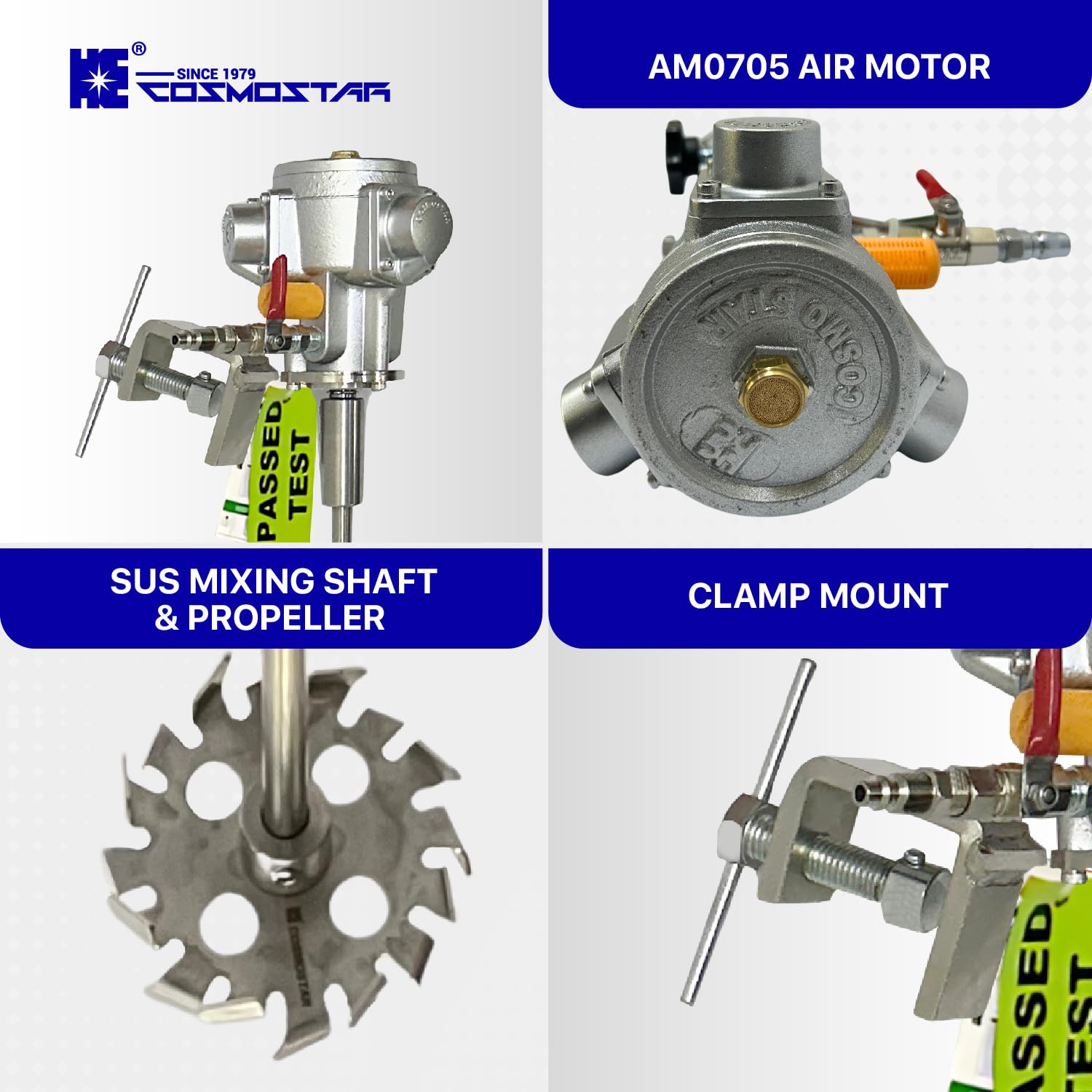 COSMOSTAR 55 Gallon Pneumatic Agitator Clamp Mount Tank Barrel Drum Mixer | Drum Mixer 55 Gallon, Paint Agitator, Pneumatic Bracket Mixer, Paint Stirring Machine Bracket Air Agitator Paint Mix Tool