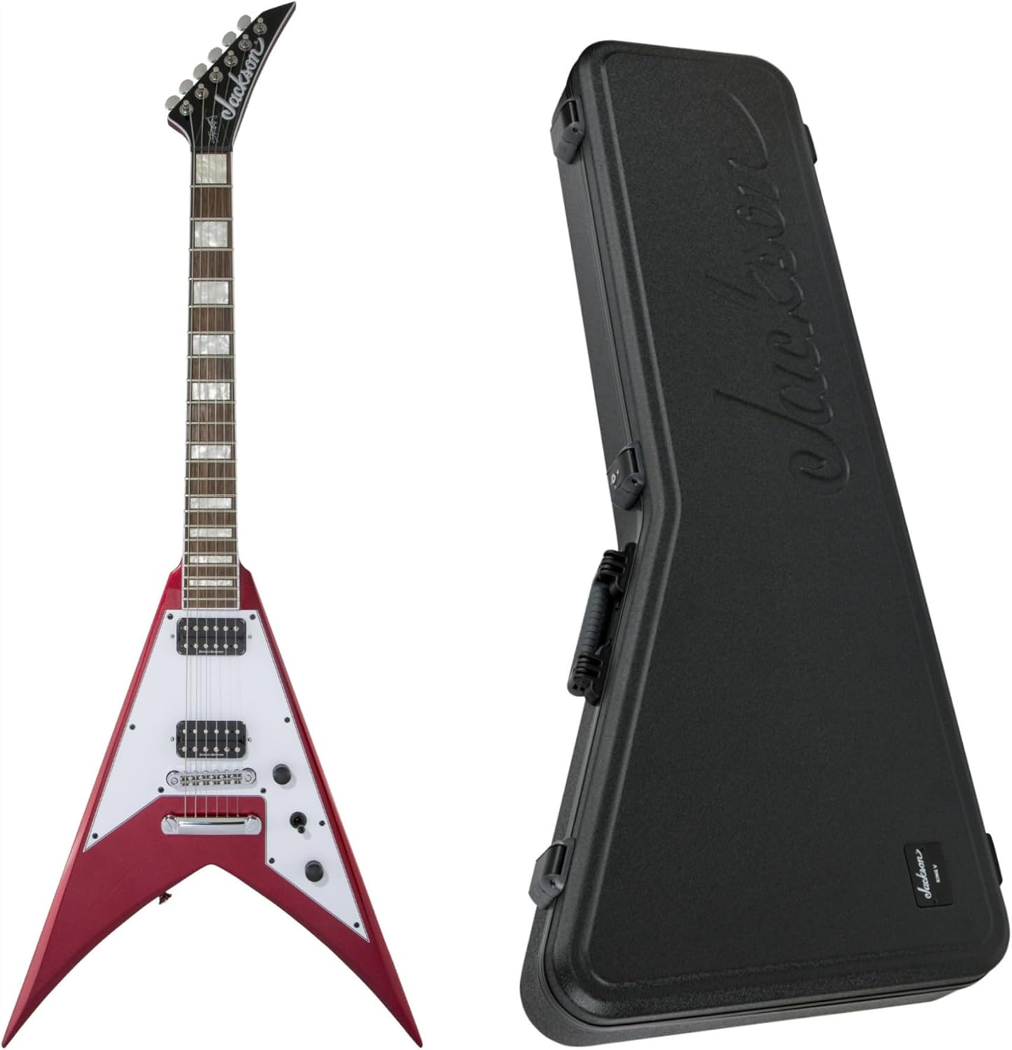 Jackson X Series Signature Scott Ian King V KVXT Guitar (Candy Apple Red) Bundle with Jackson King V Molded Case (2 Items)