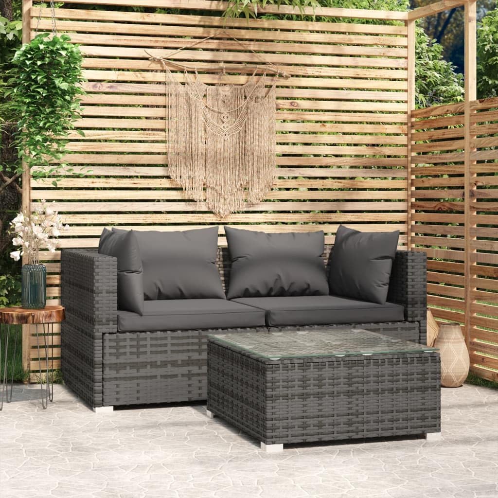 Furniture Sets Patio Furniture Set 3 Piece with Cushions Gray Poly Rattan,Multifunctional Rattan Patio Lounge Set: Durable, Comfortable, and Versatile Garden Conversation Sets