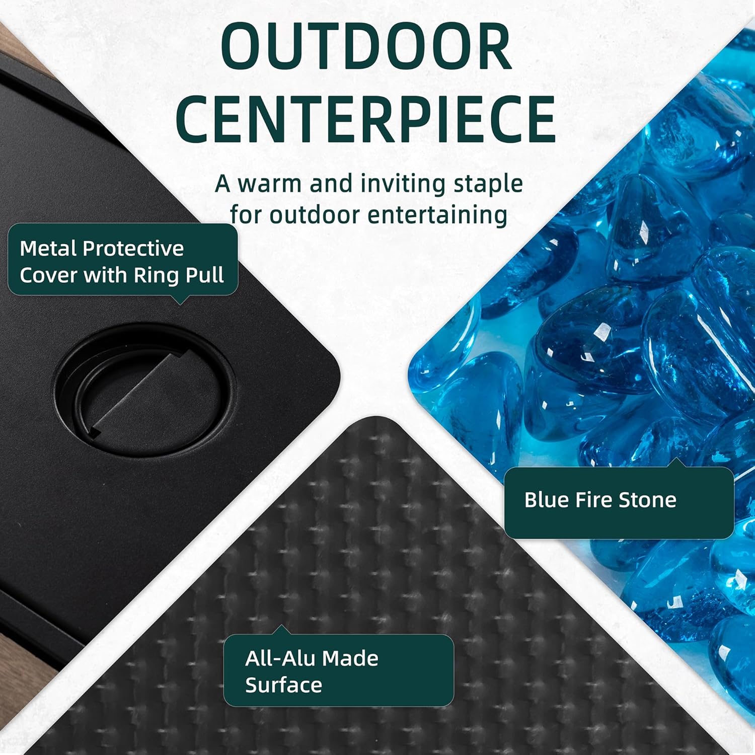 45 inch Gas Fire Pit Table, Patio Outdoor Propane Fire Pits with Removable Lid & Waterproof Cover, 50000 BTU with Lava Rock and Alumium Frame Tables for Patio Garden(Black)