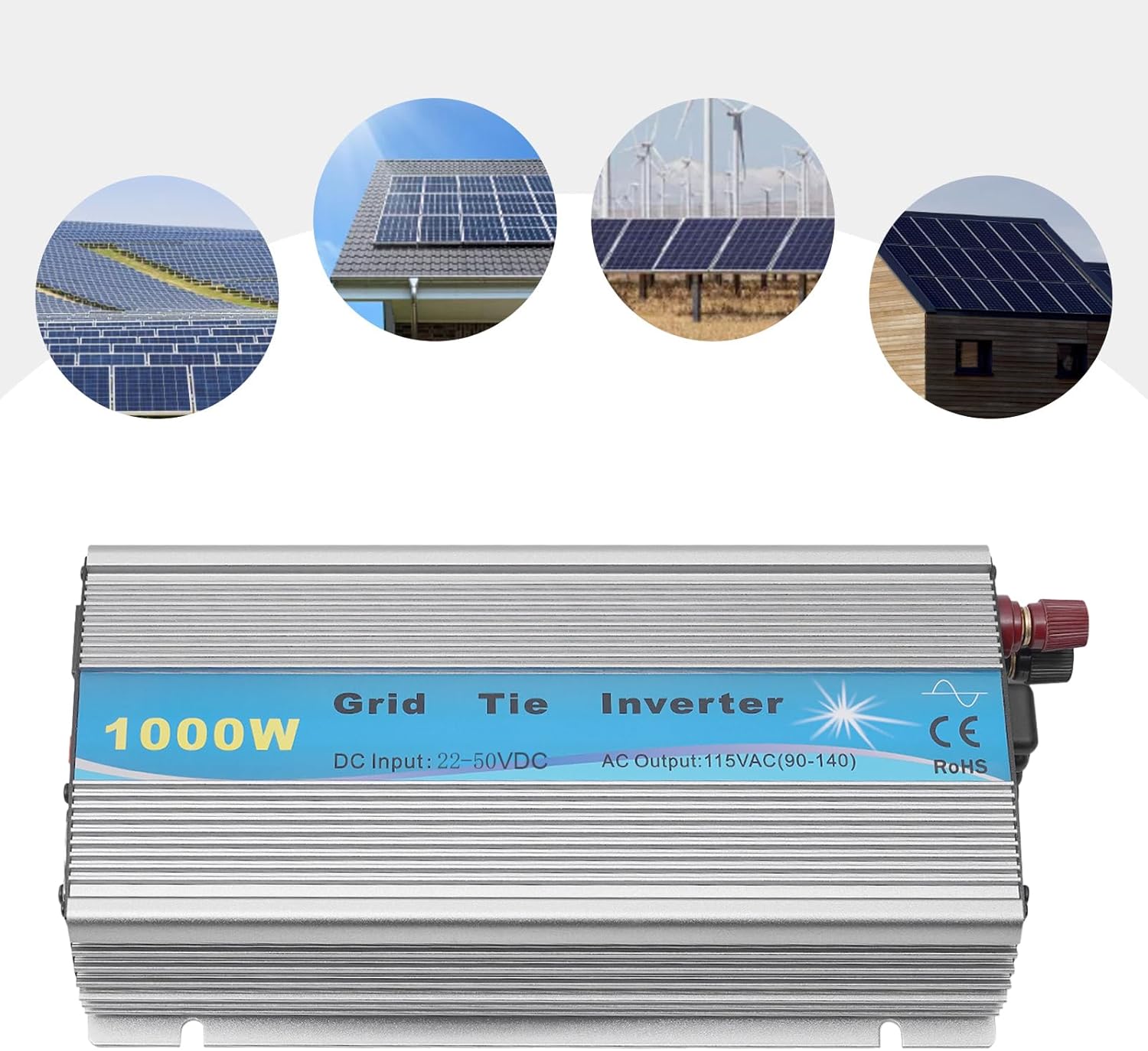 1000W Solar Grid Tie Micro Inverter, Solar Power Inverters w/Heat Dissipation Holes MPPT DC 22-50VDC PV Input, Automatic Identification Power Inverters for Residential, Commercial Areas