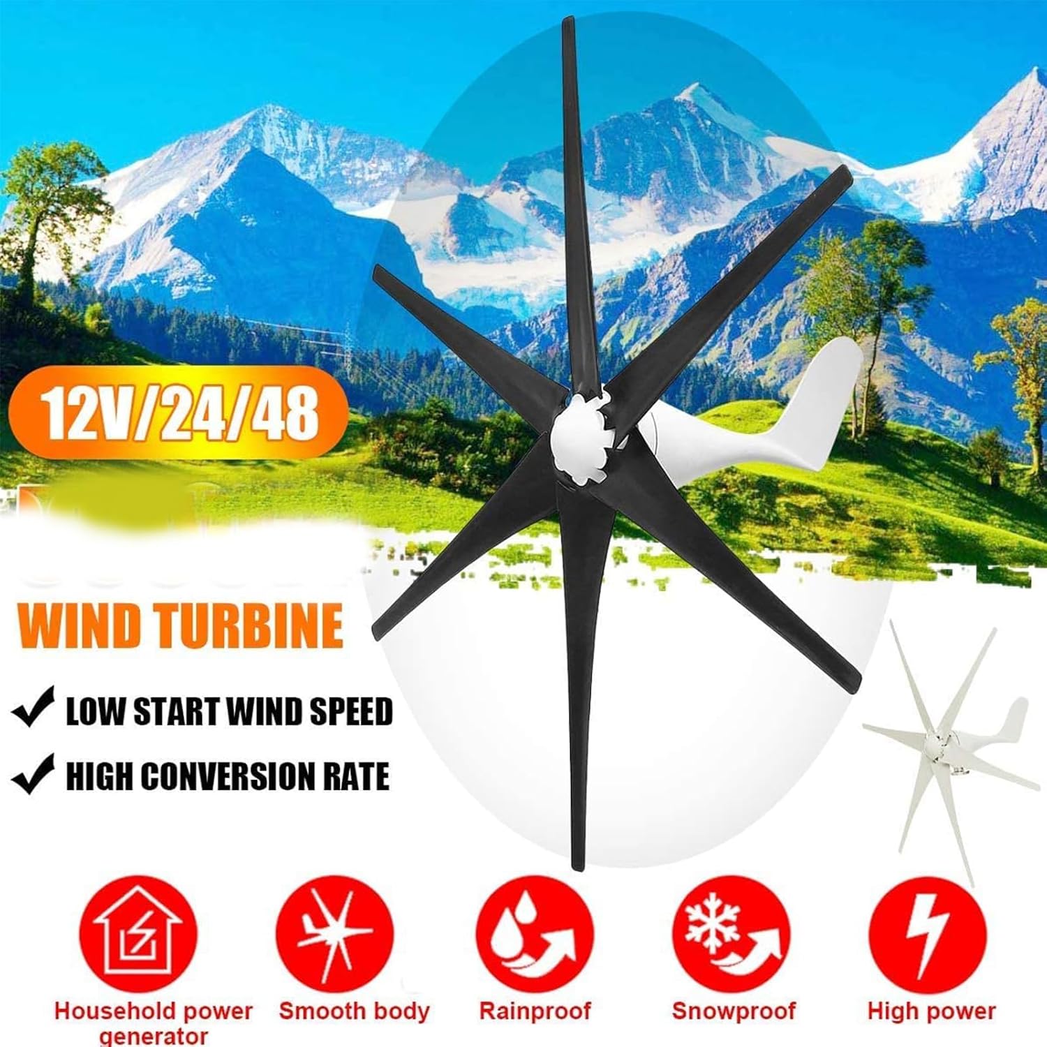 Efficiently 3000W Wind Turbine Generator Kit, 12V 24V 48V+ Charge Controller Black 6 Blade Wind Turbine Generator Kit for Home Or Streetlight Projects