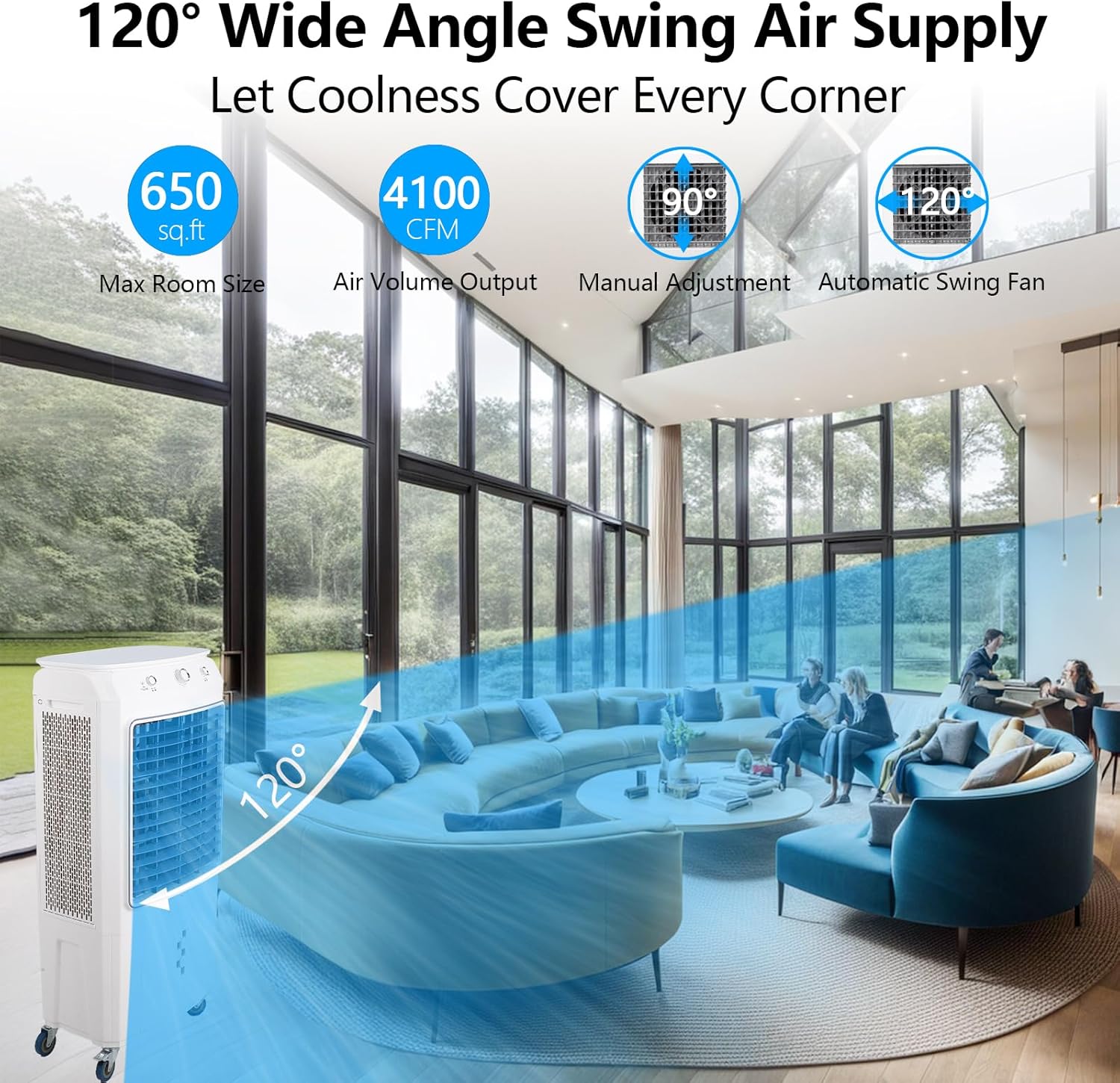 4100CFM 3-in-1 Swamp Cooler with Remote Control & 4 Ice Boxes, Portable Evaporative Air Cooler for Commercial Use, 15.8Gal Tank, 24H Timer & Remote Control, Indoor/Outdoor Cooling Fan