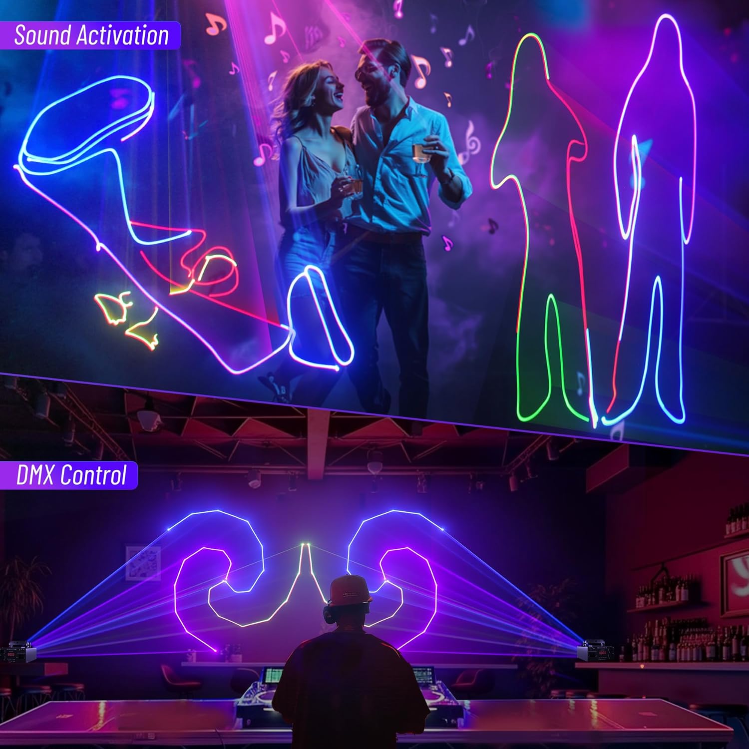 DJ Laser Light with App Control, 3D Animation Laser Projector for Party, Supports Custom Drawings, Text Playback, Personalized Programming, Sound Activated Laser Machine for Stage, Disco, KTV, Bar