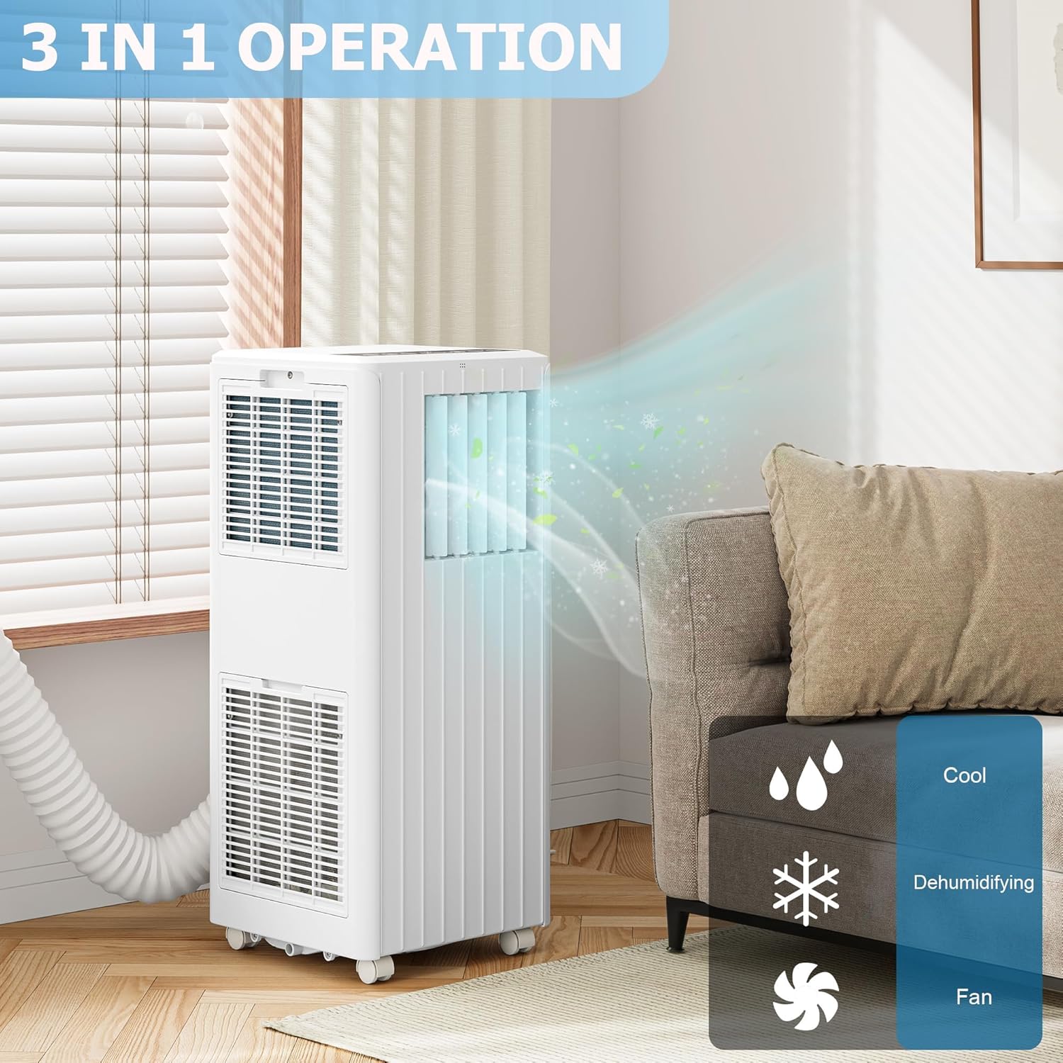8,000 BTU Portable Air Conditioner, 3-in-1 AC Unit with Built-in Cool, Dehumidifier & Fan Modes for Room up to 350 sq.ft, 2 Fan Speeds, 24H Timer,Remote Control