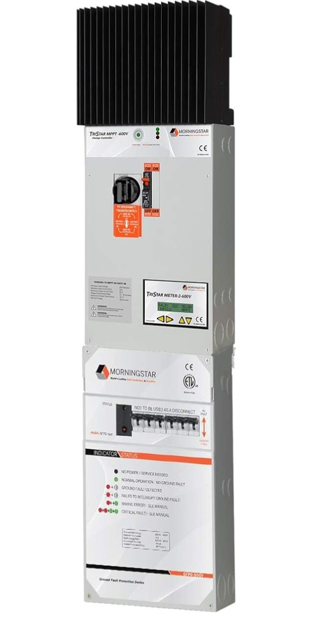 Morningstar Tristar MPPT 600V Solar Charge Controller w/ Disconnect Box (TS-MPPT-60-600V-48-DB) - Intelligent High Voltage Solar Panel Regulator for LA/Li Batt., 97.9% Effic., Data/Comms, 5 Yr. WTY
