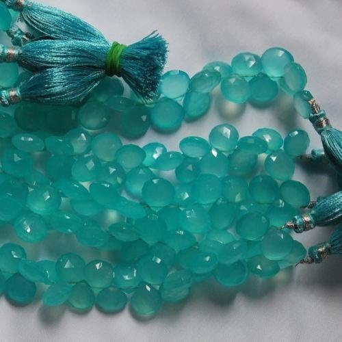13 inch natural beads strand of 8mm faceted heart aqua chalcedony gemstone briolletes beads for DIY jewelry - necklace, bracelet, earring, ring.