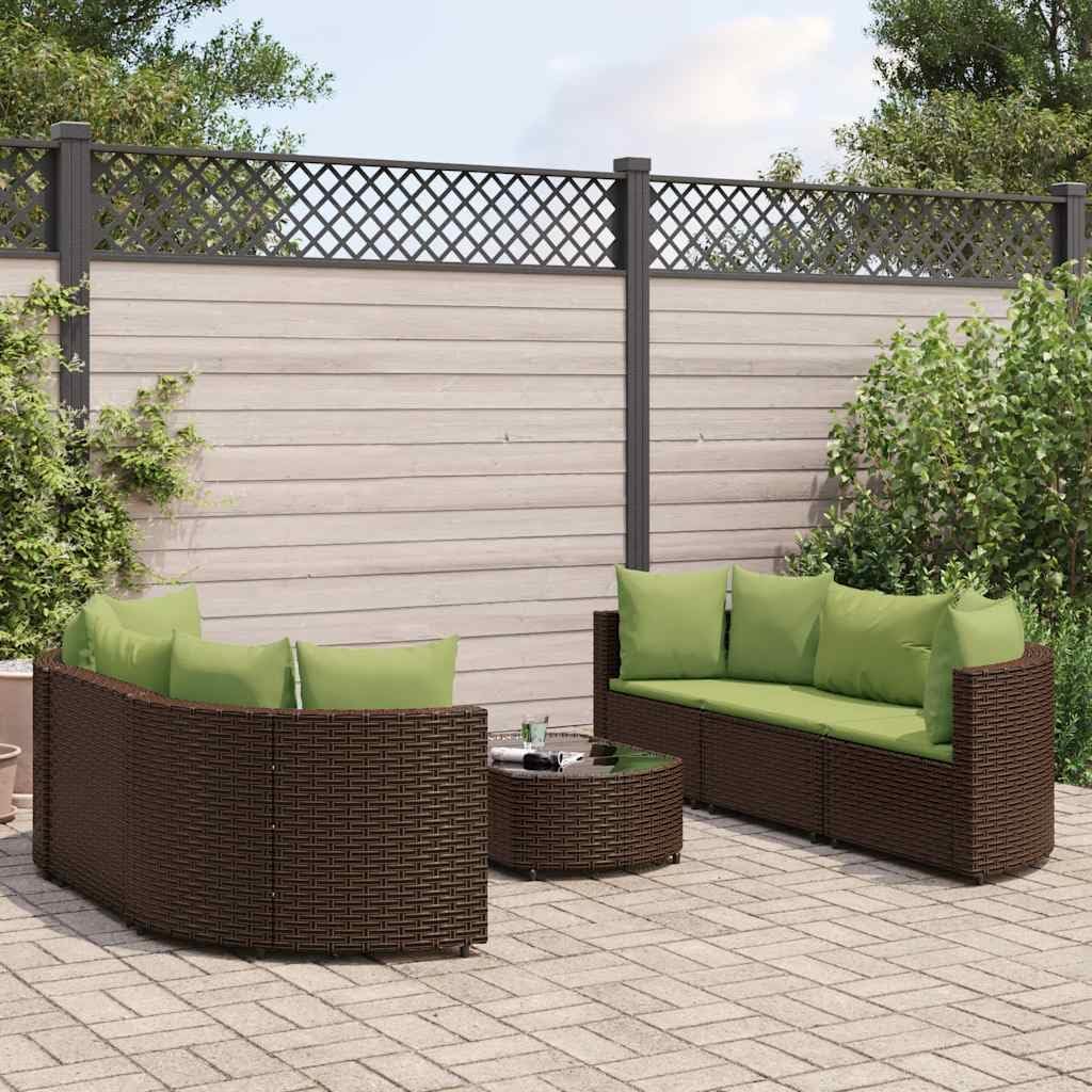 7 Piece Patio Sofa Set with Cushions Brown Poly Rattan Garden Furniture