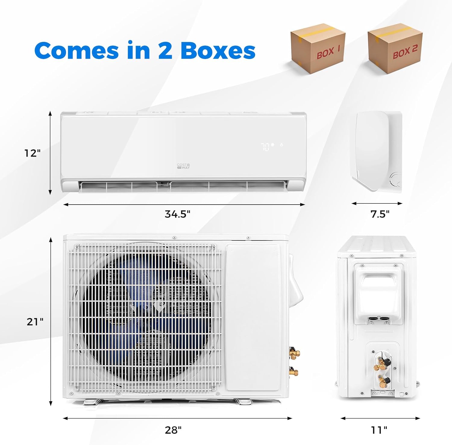 GLACER 12000 BTU Mini Split Air Conditioner & Heater, 22 SEER2 Inverter AC Unit Cools Up to 750 Sq. Ft, Wall-mounted Tubeless Split-System with Mounting Kit (White, 12000BTU, 208-230V, 22 SEER2-WIFI)