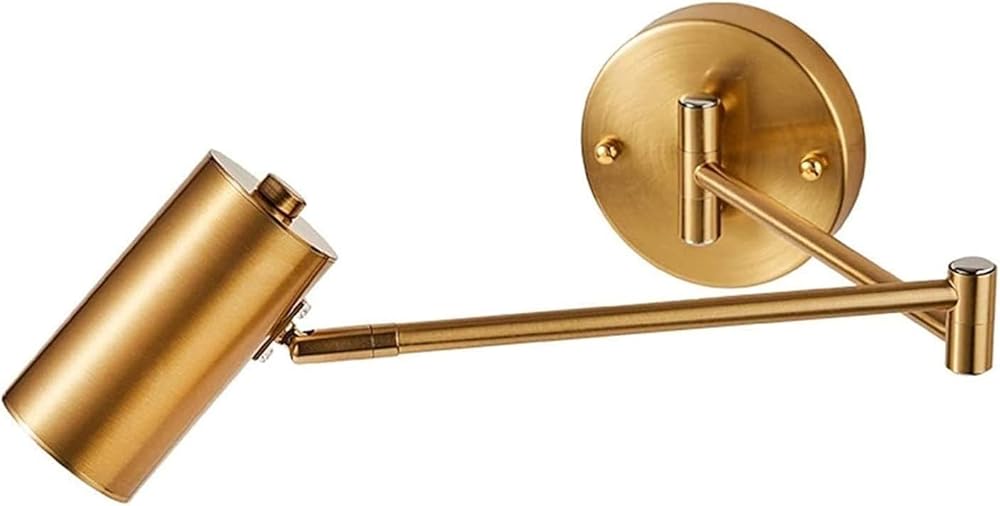 Wall Light Modern Adjustable LED Wall Lighting Industrial Style Long Arm Pole Wall Lamp Swing Arm Foldable Wall Mount Light Sconces Rotatable Lamp Head, Gold, HY001