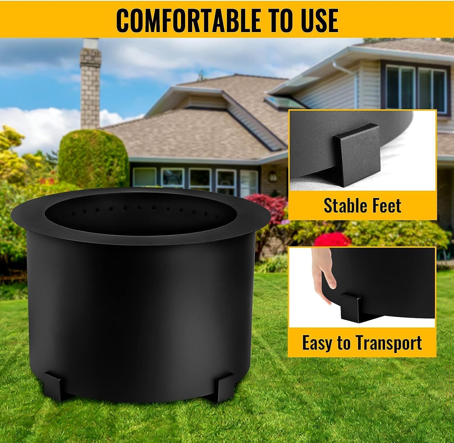 smokeless fire Pit Outdoor Wood Burning, 21.5-23.6 inch Steel Double Flame fire Pit Large Portable Stove Bonfire for Outside, Backyard, Camping, Picnic, Garden w/ 1 pokers and Cover,Black,21.5 inch