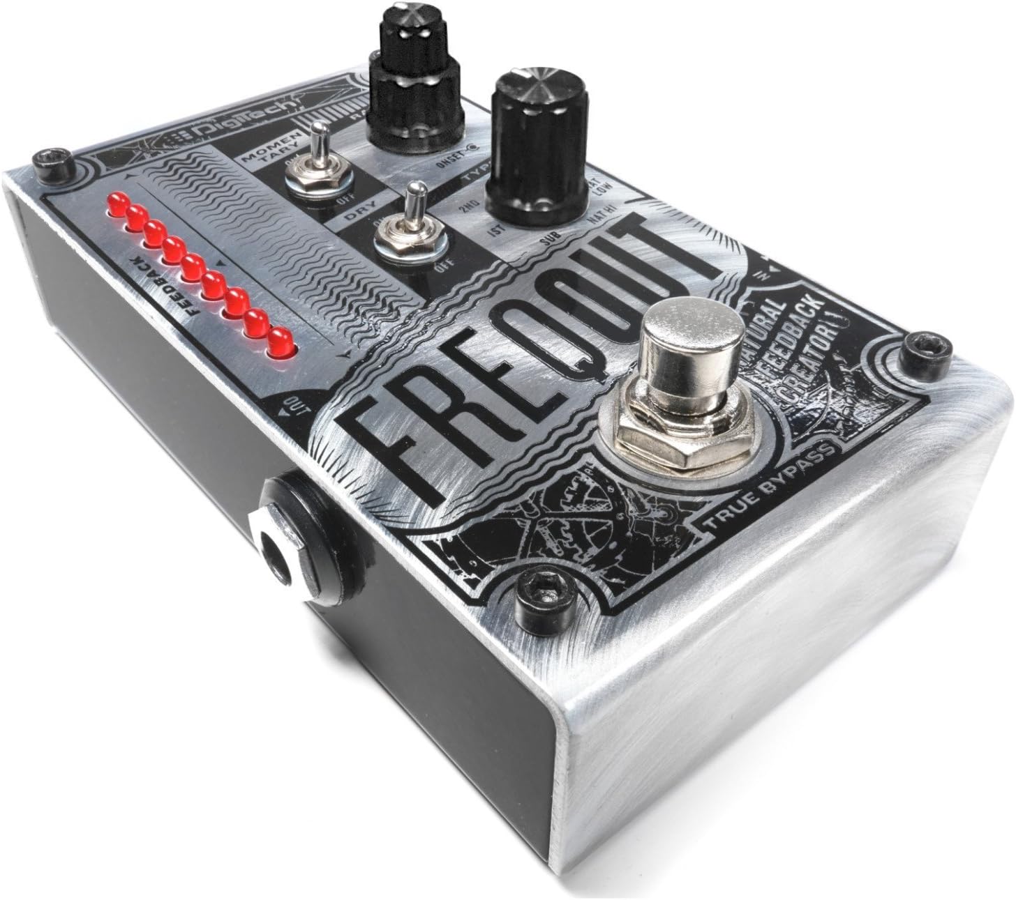 Digitech FREQOUT Natural Feedback Creator Pedal Bundle with 2 Patch Cables, 2 Instrument Cables, and 6 Assorted Dunlop Picks
