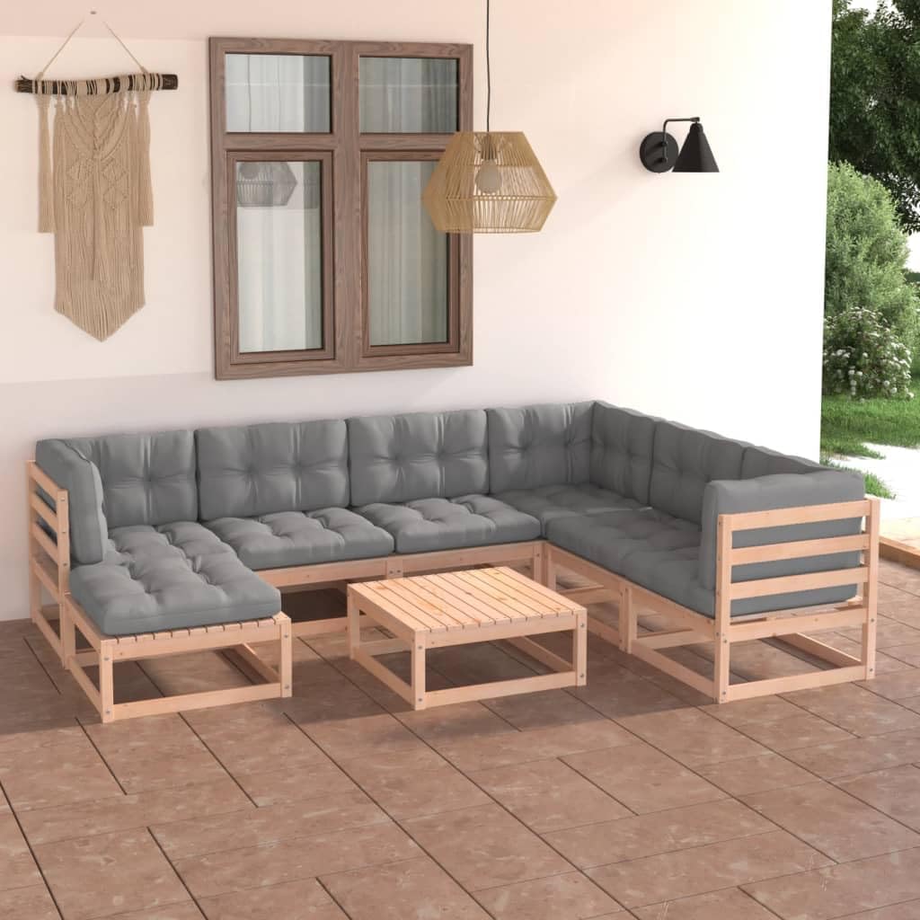 8 Piece Patio Lounge Set with Cushions Solid Wood Pine,Solid Pinewood Outdoor Patio Lounge Set: Customizable Comfort for Your Outdoor Space Patio Furniture, Outdoor Furniture Sets