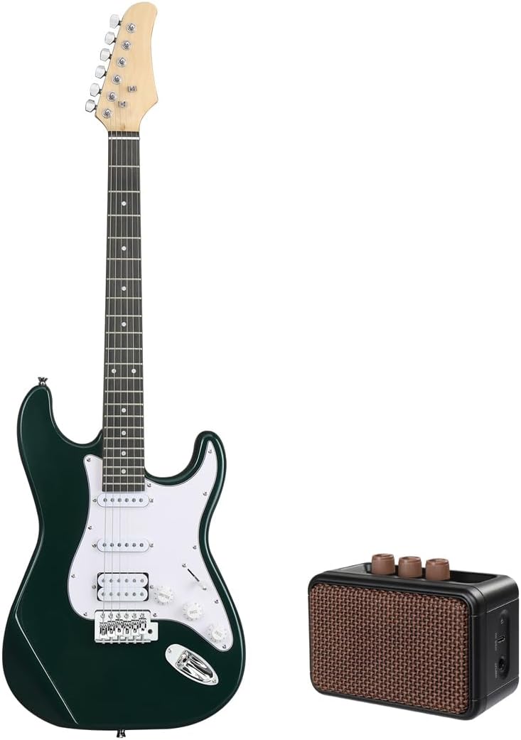 39 Inch Electric Guitar Kits, HSS Pickups 6 String Solid-Body Full Size Electric Guitars W/Amplifier, Bag, Strap, Cable, Accessories (Green)