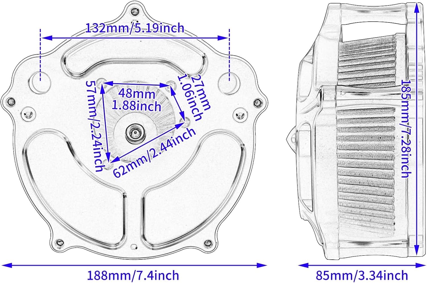 Air Filter Air Cleaner Intake Replacement Kit for Motorcycle Accessories Fit for Harley Sportster XL 883 1200 2004-2022 (Black Housing Gray Filter Element)