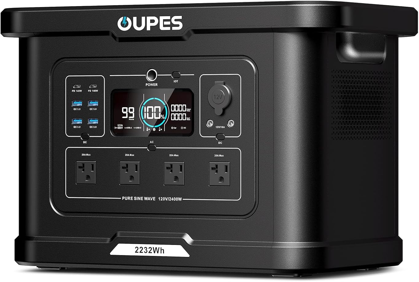 OUPES Exodus 2400 Portable Power Station 2400W (Boost 2600W, Surge 4500W), 2232Wh LiFePO4 Battery Generator, 0-80% Charge in 1.2H, Solar Ready for Home Backup, Camping & RV Essentials