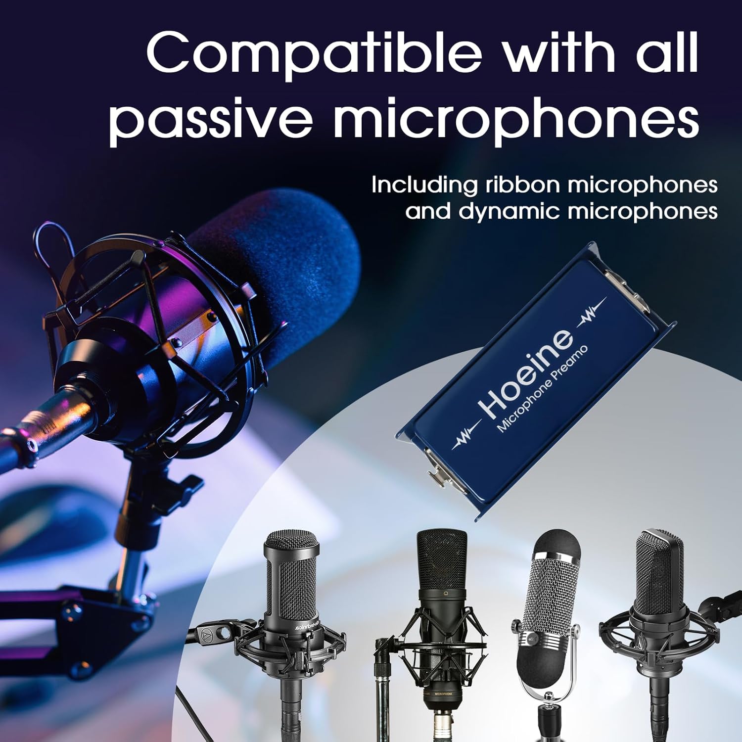 Microphone Preamp, Mic Preamp Amplifier with 25dB Ultra Clean Gain for Shure SM7B & Electro Voice RE20, Phantom Power Mic Booster for Podcasting, Studio Recording and Live Streaming