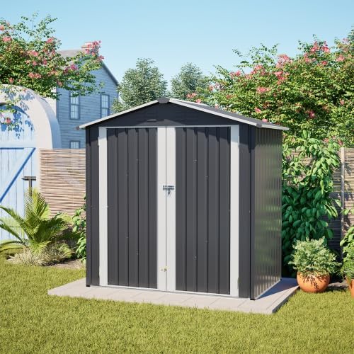 【LuckyNote】 Metal Outdoor Storage Shed 6 x 4 FT Metal Shed with Lockable Door,Waterproof Garden Tool Shed Storage House for Backyard Patio Lawn,Gray
