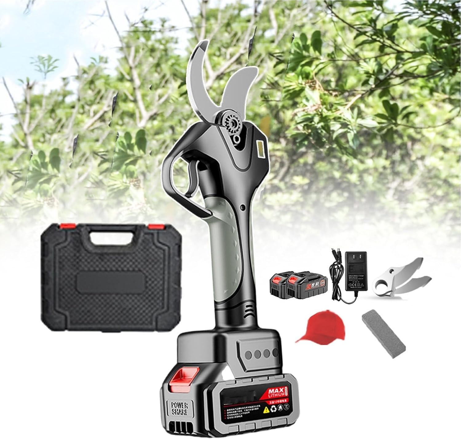 Electric Pruning Shears, Cordless Garden Secateurs with 45mm Cutting Capacity, 21V Battery Powered, LCD Display, for Tree Hedge Trimming