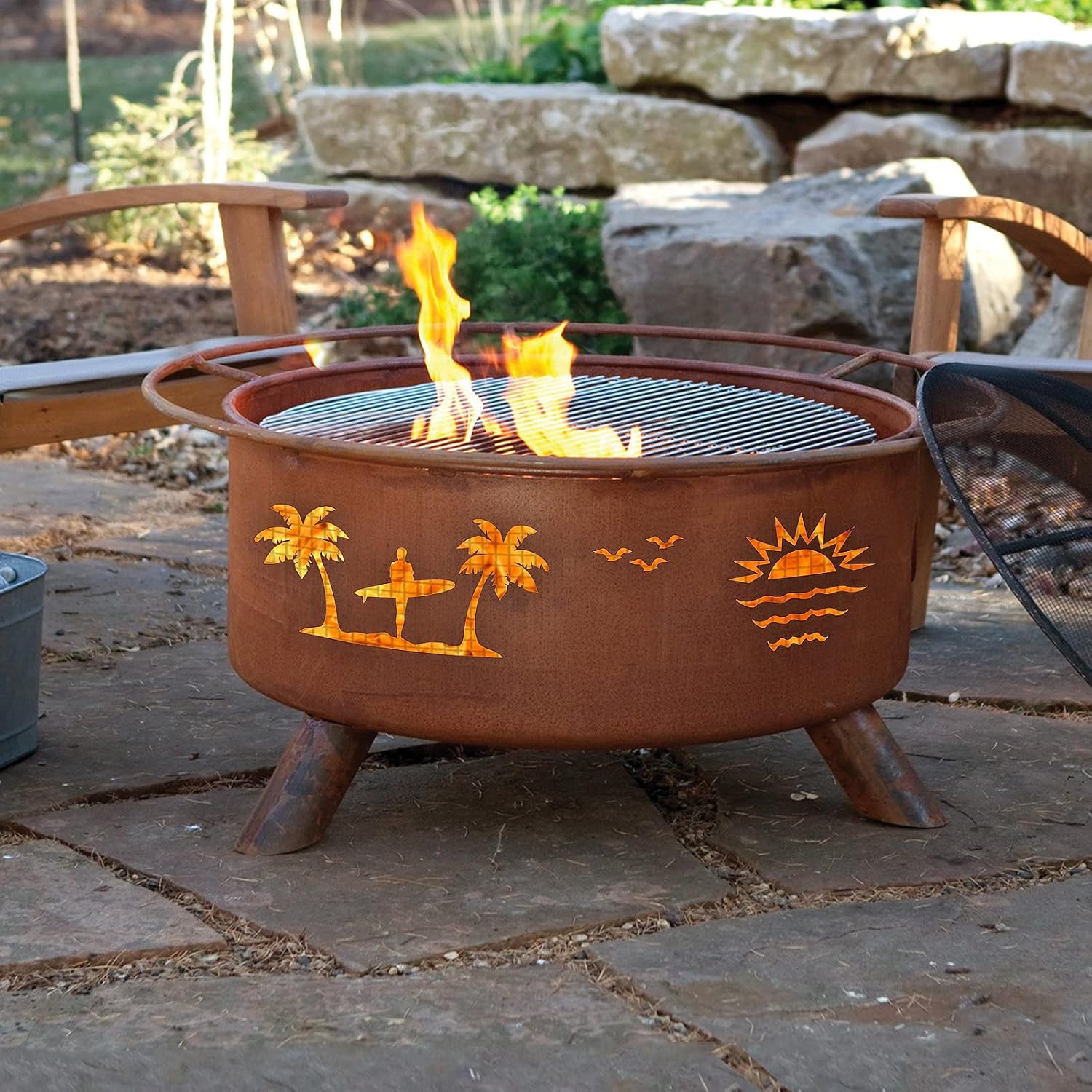 Patina Products F117 Pacific Coast Steel Outdoor Fire Pit - 24 x 24 x 11 inch - Natural Rust Patina Finish