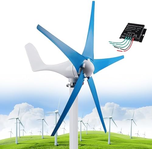 Wind Turbine Home Use Horizontal Generator Kits Blades with ControllerWind Turbine, 12000W DC 12V/24V/48V Wind Turbine, Generator with 5 Blades Wind Turbine Kit with Solar Wind Hybrid Contro