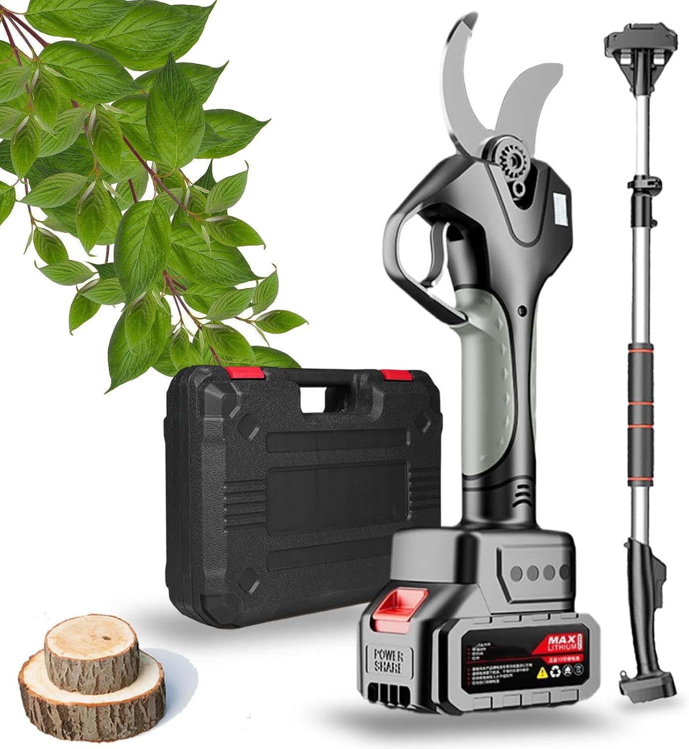 Cordless Electric Pruning Shears, 980W Electric Branch Cutter with Display, 50mm Cutting Diameter, 4500mAh 21V Batteries, Professional Electric Pruning Shears,2Battery,?1Battery