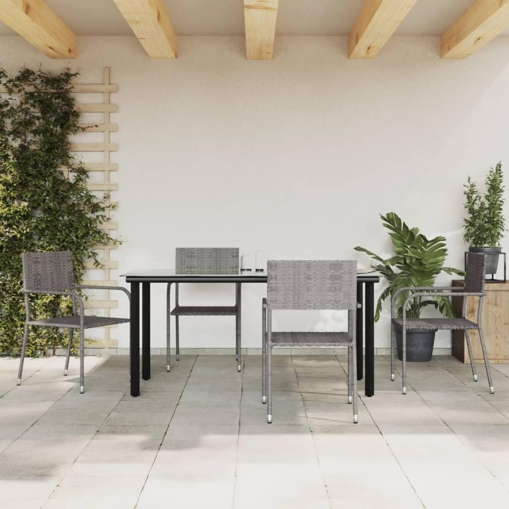 5 Piece Patio Dining Set Gray and Black Poly Rattan and Steel,Patio Dining Set with Durable Construction and SpaceSaving Design Patio Furniture Sets, Outdoor Furniture Sets