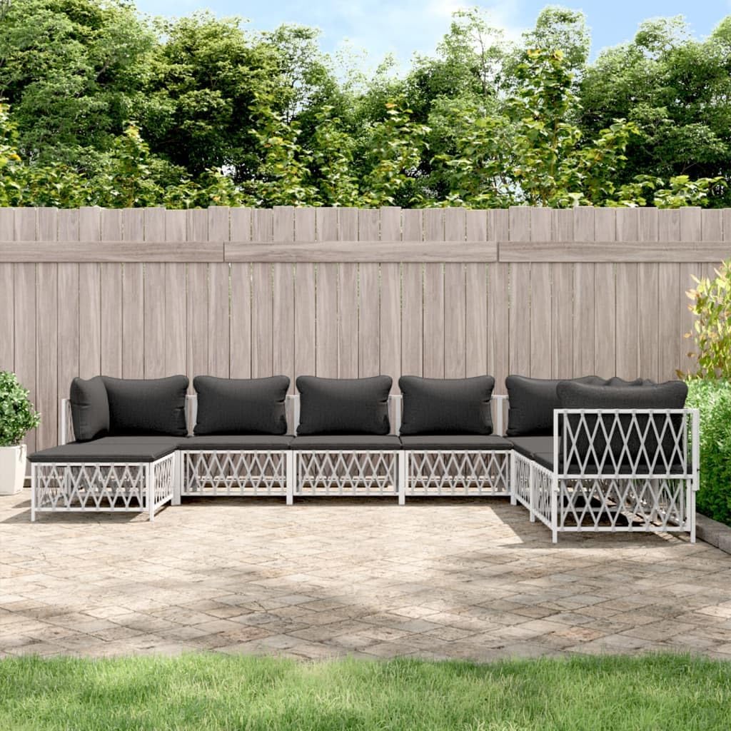 Furniture Sets 8 Piece Patio Lounge Set with Cushions White Steel,Versatile Patio Lounge Set in White: Durable, Comfortable, and Modular for Your Outdoor Oasis Garden Conversation Sets