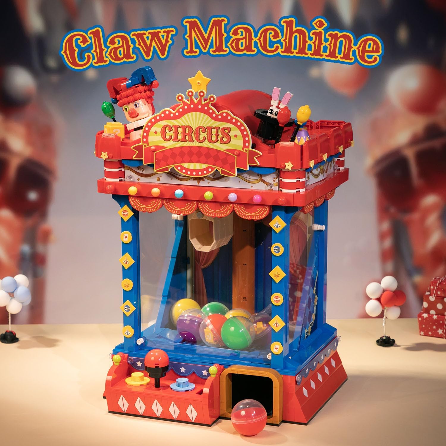 PANTASY Retro Circus Claw Machine Building Kit, Arcade Style Arcade Machine Block Model with Lights & Music, Interactive Collectible Building Set and Display Toy for Adults and Kids