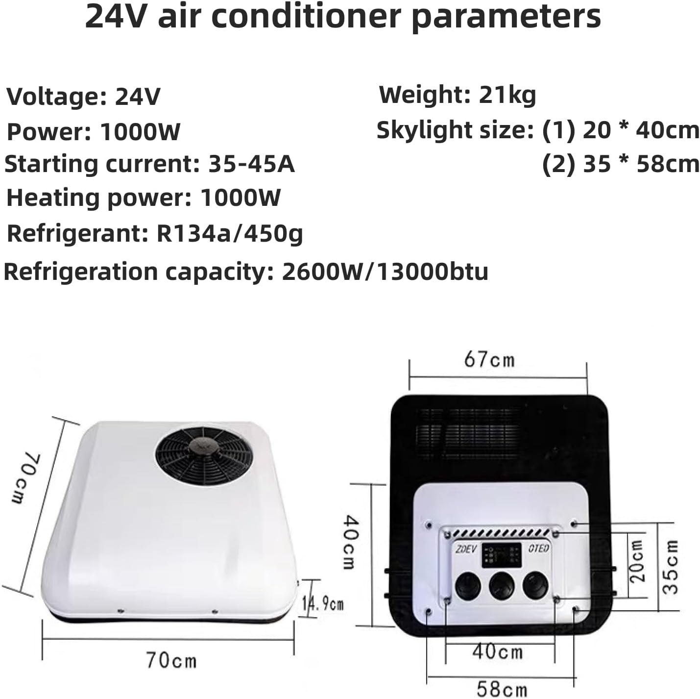 12V roof air conditioner rv ac unit cooling/heating 2-in-1 silent ultra-thin air conditioner for camping vehicles, school buses, buses, trailers, RVs, vans, trucks, etc (12, Volts (DC))