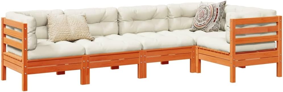 Furniture Sets 5 Piece Patio Sofa Set with Cushions Wax Brown Solid Wood Pine,Beautiful and Durable Outdoor Sofa Set for Cozy Gatherings Garden Conversation Sets