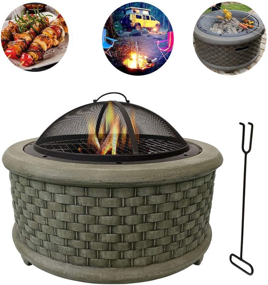 Small Firepit, Fire Pit with BBQ Grill Shelf, Firepit Barbecue with Fashionable and Artistic Magnesium Oxide Base for Outdoor Garden Barbecue Excursion Camping