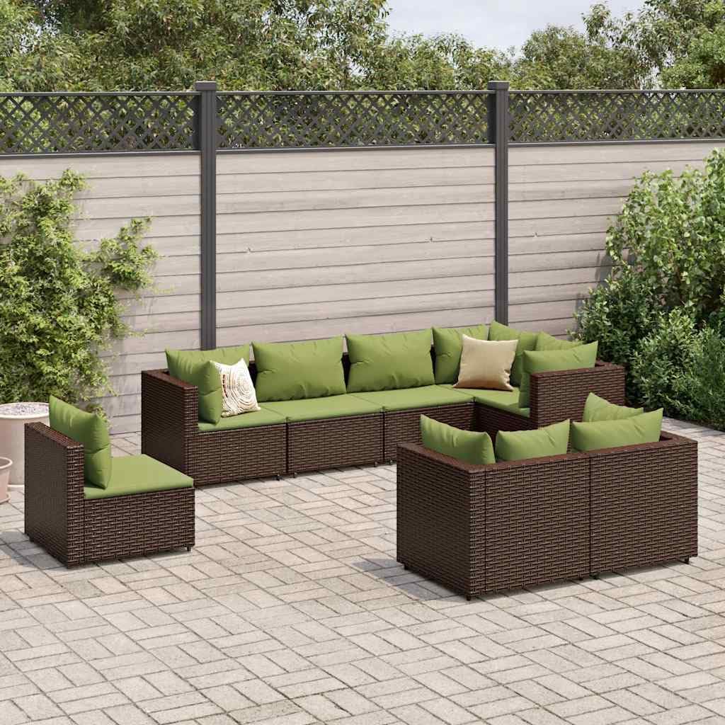 8 Piece Patio Lounge Set with Cushions Brown Poly Rattan,Versatile PE Rattan Lounge Set: Comfortable Outdoor Oasis for Relaxation and Conversation Outdoor Furniture Sets, Patio Furniture