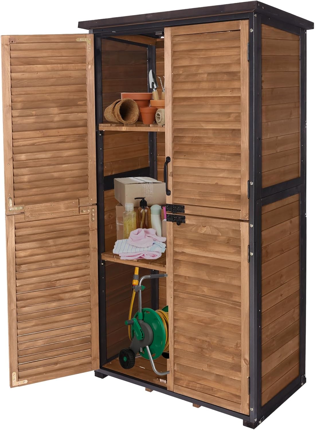 Aivituvin Outdoor Storage Shed with Floor - Strong Metal Frame, Adjustable Shelves, Ventilated Blinds - Ideal for Garden Tools Cabinets Waterproof - Best in Sheds & Outdoor Storage