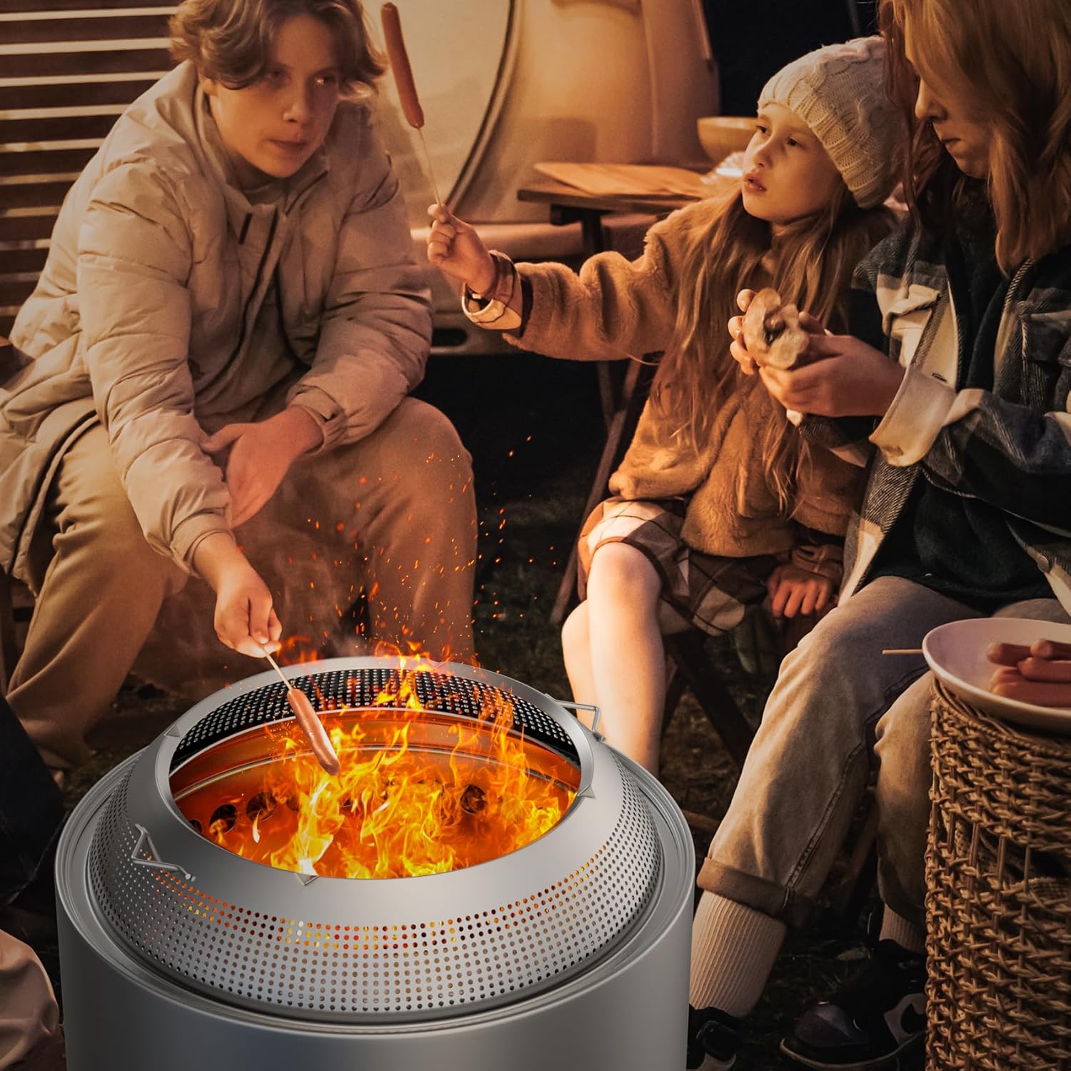 KEESHA Fire Pit Spark Protector Screen for Solo Stove Yukon Durable 304 Stainless Steel Mesh Shield Two-Piece Mesh Cover, Includes Wooden Handle Removal Tools, Compatible with Outdoor Fire Pits