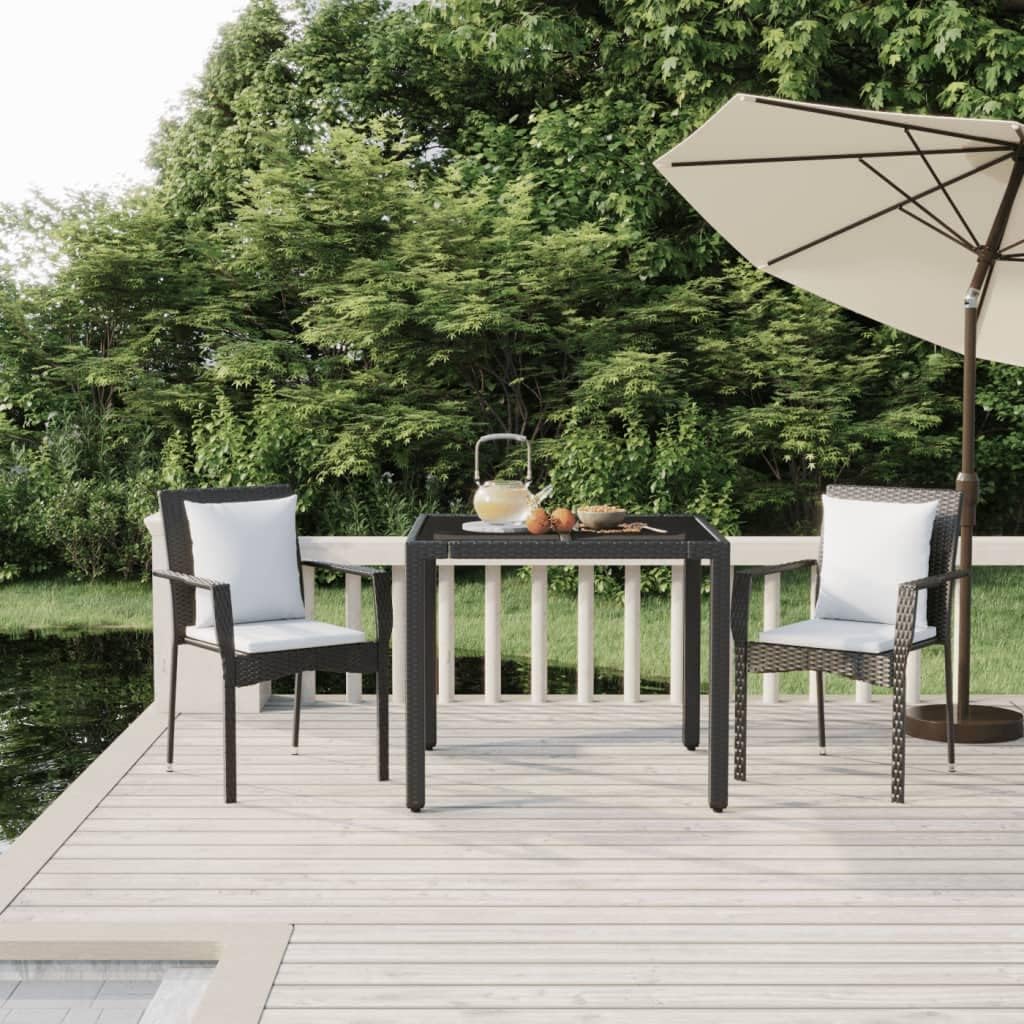 3 Piece Patio Dining Set with Cushions Black Poly Rattan,AllWeather Rattan Patio Dining Set: Stylish and Comfortable Outdoor Seating Furniture Sets for Patio, Lawn & Garden