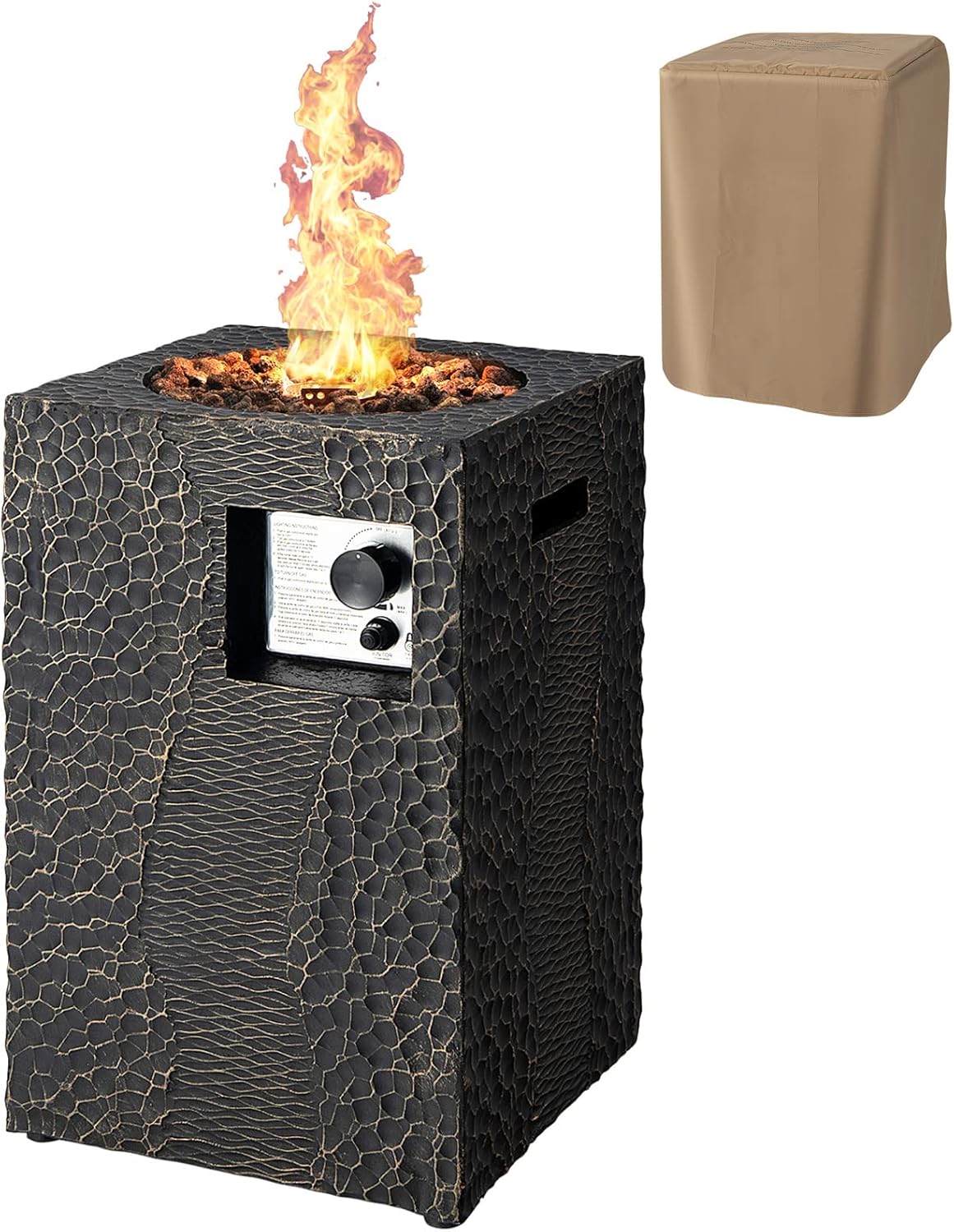 Giantex Fire Pit for Outside 16’’Gas Fireplaces, 30,000 BTU Electronic Ignition Square with Lava Rocks, Instant Touch-up Pen, Waterproof Cover, for Patio,Outdoor, CSA Certified Outdoor Firepits(Black)