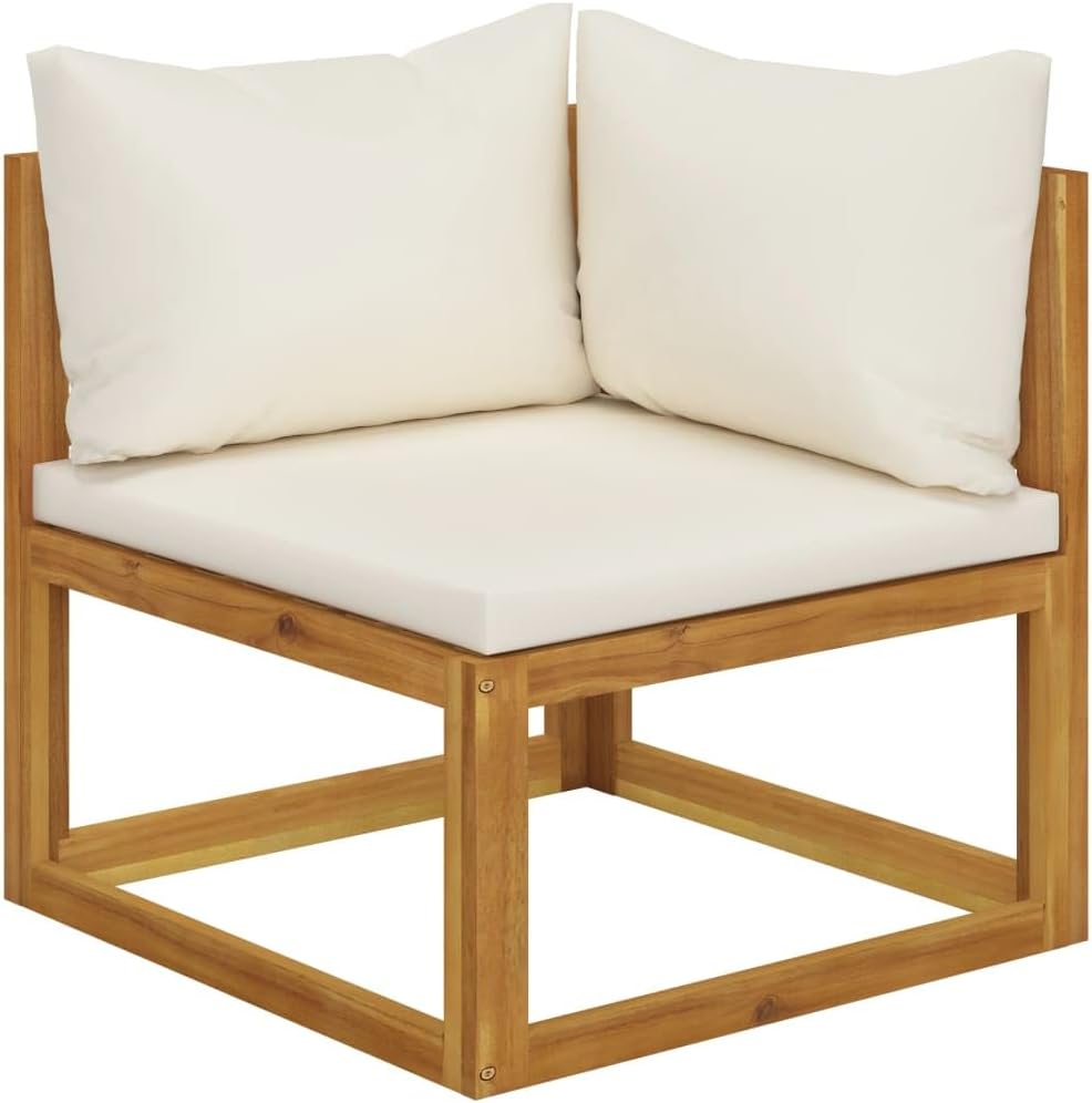 Sectional Corner Sofa & Cream White Cushion Solid Acacia Wood,Versatile Wooden Sectional Corner Sofa for Outdoor Relaxation Patio Furniture Sets, Conversation Sets, 1