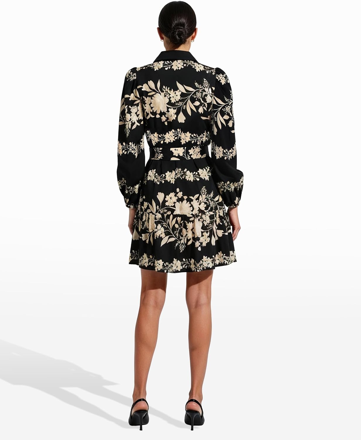 Anne Klein Womens Long Sleeve Tiered Printed Satin Shirt Dress