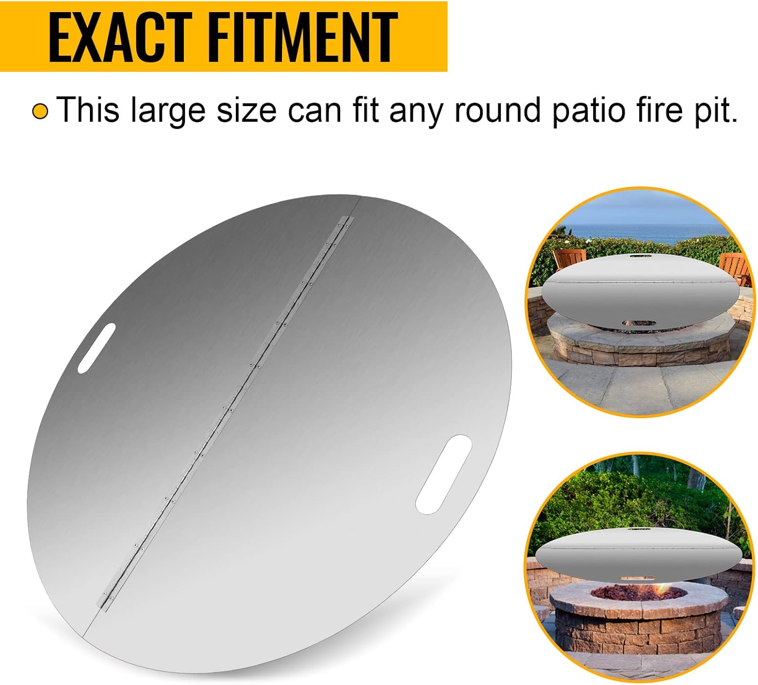 40 Inch Round Fire Pit Lid 304 Stainless Steel Foldable Fire Pit Cover Built-in Handle Design 3mm Thickness for Any Round Patio Fire Pits