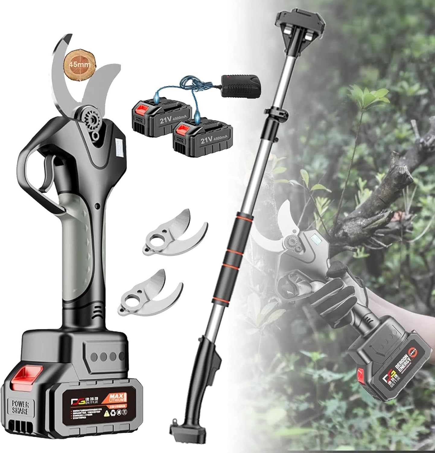 21V Electric Pruning Shears, Electric Pruning Shears, Electric Pruning Shears, LCD Display, 45mm Cutting Diameter, for Pruning, Gardening, Fruit Trees