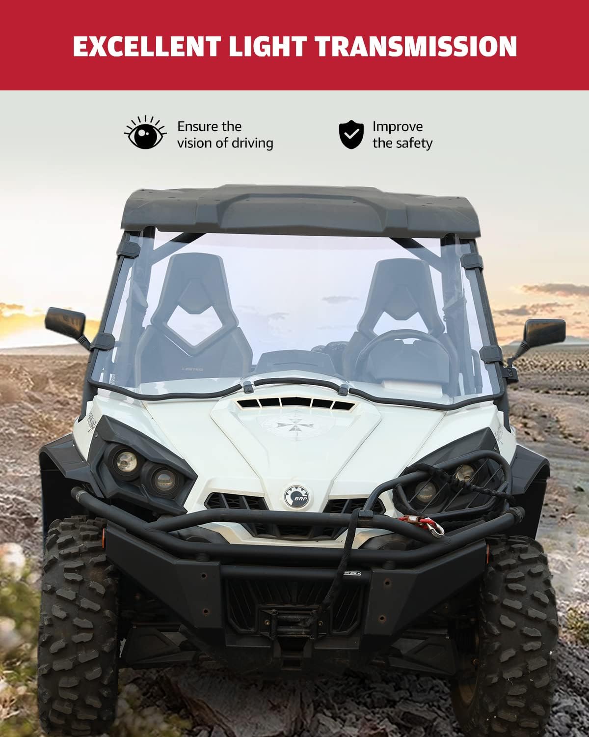 A & UTV PRO Front Full Windshield for 2011-2020 Can Am Commander 800/1000 / MAX Window Accessories, Clear Tough Windscreen, Hard Coated Polycarbonate Construction |250x Stronger Than Glass