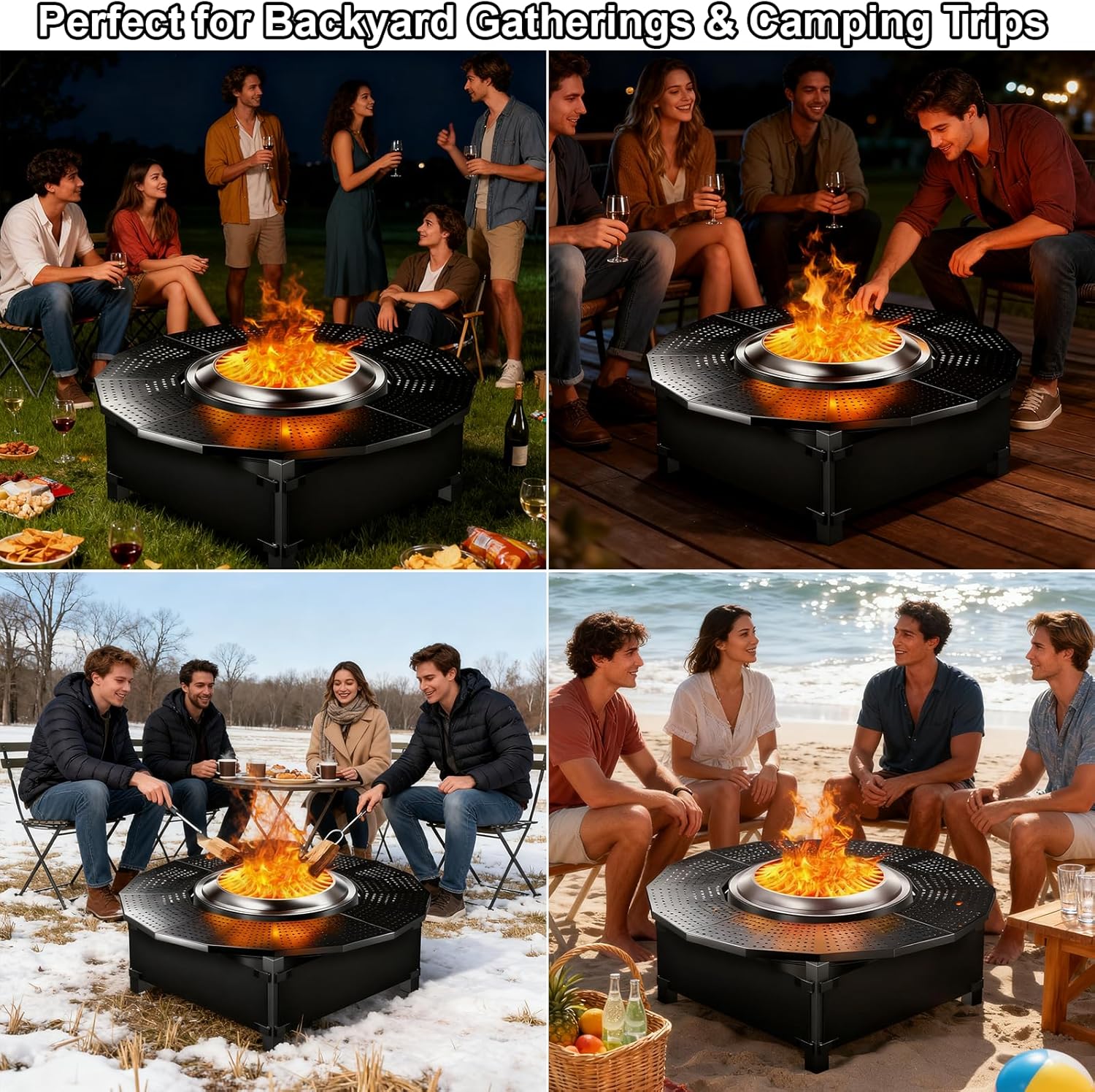47.8-Inch Adjustable Fire Pit Surround Tabletop for Solo Stove Yukon/Bonfire, Powder-Coated Steel Top with UV-Resistant Fabric for Indoor & Outdoor Use, 30.2 in Inner, Fits Most Wood Burning Fire Pit