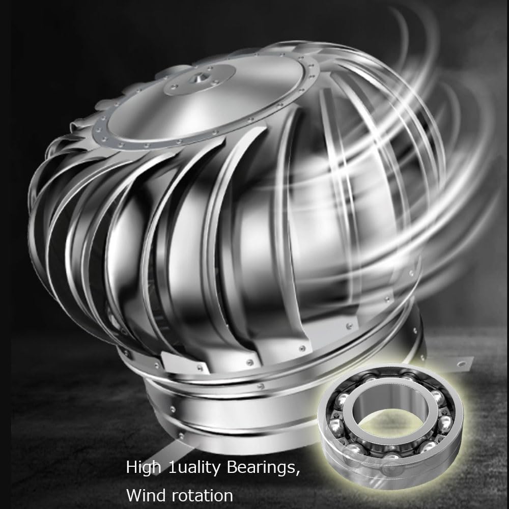 Chimney Rotating Ventilator Cap No Power Roof Wind Turbines 304 Stainless Steel Zero Consumption Rotating Attic Fan 3.9-19.7inch