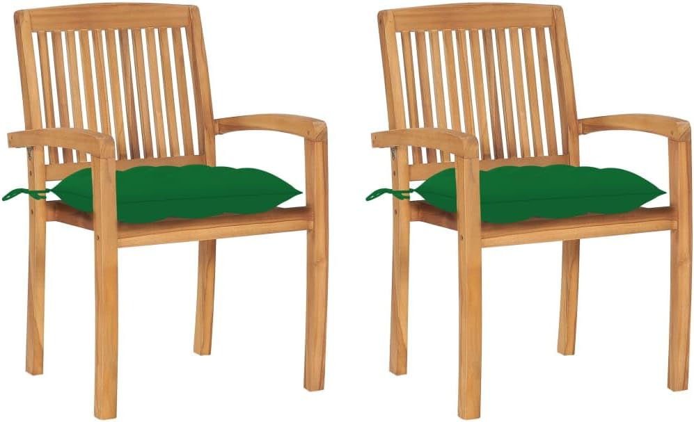 Patio Chair Patio Chairs 2 pcs with Green Cushions Solid Teak Wood