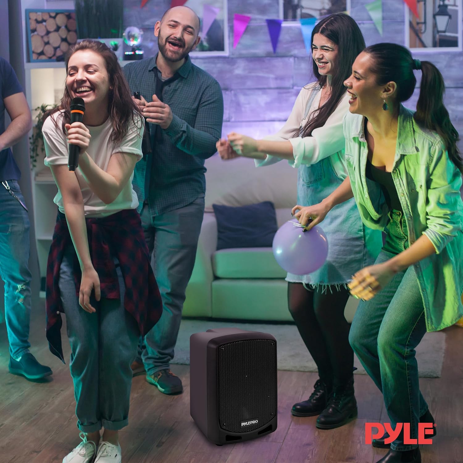 Pyle Bluetooth Karaoke PA Speaker - Indoor / Outdoor Portable Sound System with Wireless Mic, Audio Recording, Rechargeable Battery, USB / SD Reader, Stand Mount - for Party, Control - PSBT65A Black